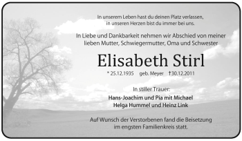 Traueranzeige von Elisabeth Stirl von Pegnitz-Zeitung